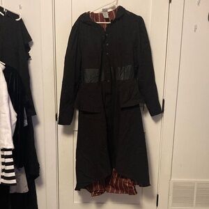 Torrid Black Coat with Red and Gold Striped Lining